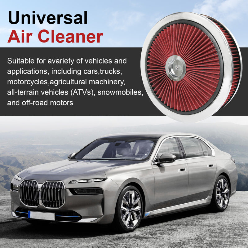 14" X 3" Round Red High Flow Washable Air Cleaner for SBC BBC Thru
