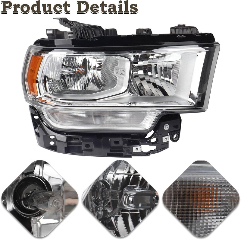 Halogen Chrome Headlight Assy Right Passenger Side for RAM 2500 3500 2019-2024