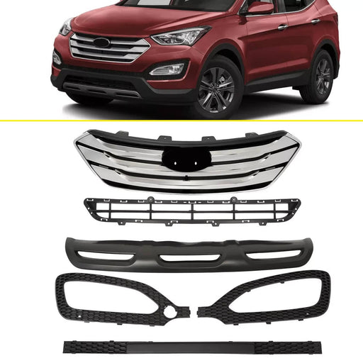DURAFORCE Front Upper Grille Fog Light Bezels for Hyundai Santa Fe Sport 2013-2016 Set