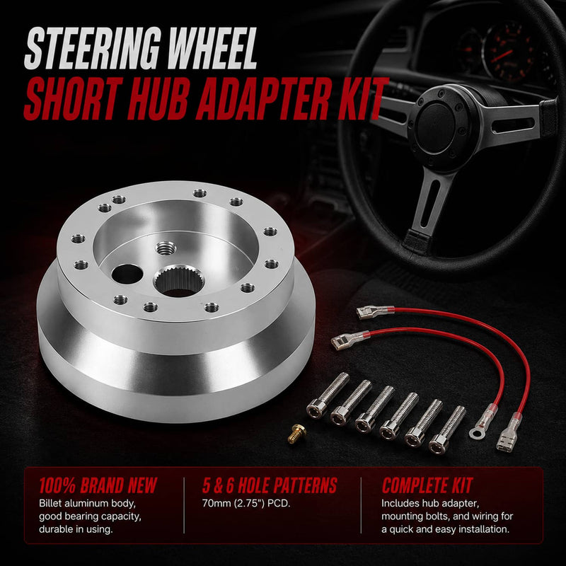 Steering Wheel Hub Adapter 5 & 6 Hole Polished Silver for GM Chevy Aluminum