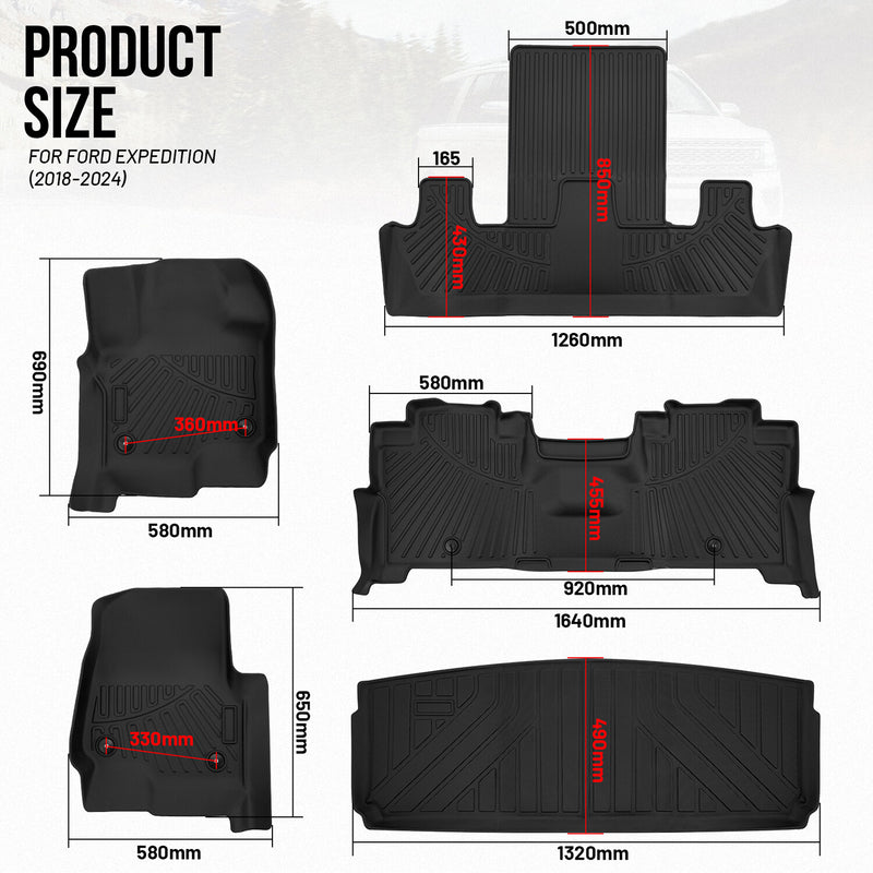 Full Set Floor Mats & Cargo Liner for 2018-2025 Ford Expedition 3 Row