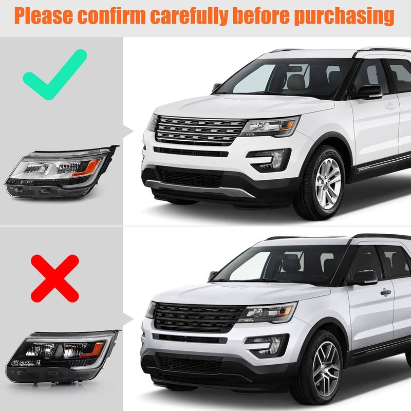 Driver Left Side Headlight with LED DRL for Ford Explorer 2016-2019 Chrome