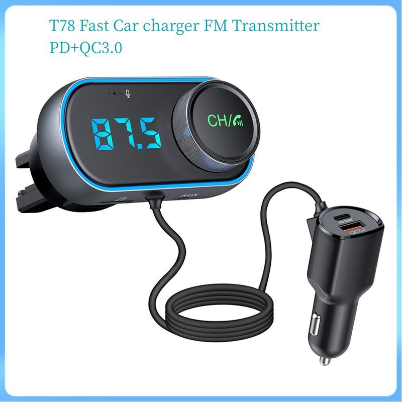Car Bluetooth FM Transmitter LED Charger AUX Radio QC PD Adapter MP3 Player USB