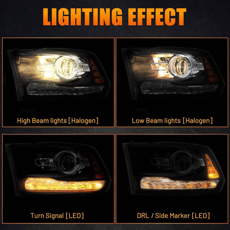 Projector Headlights LED DRL Left Right for Dodge Ram 1500 2500 3500 2009-2018