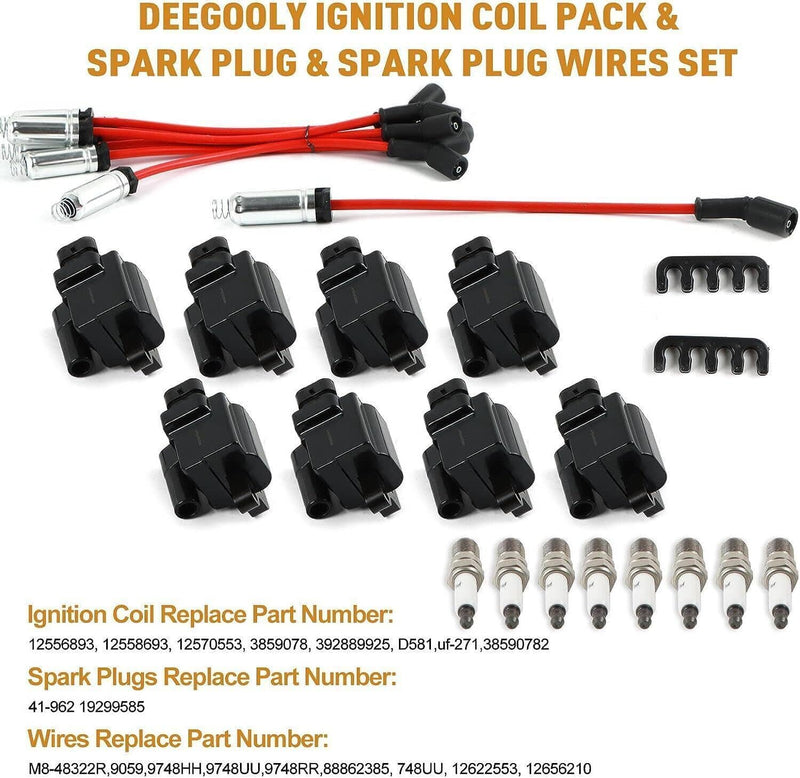 8 Pack Square Ignition Coil and Spark Plug Wire for Chevy GMC 4.8L 5.3L 6.0L 8.1