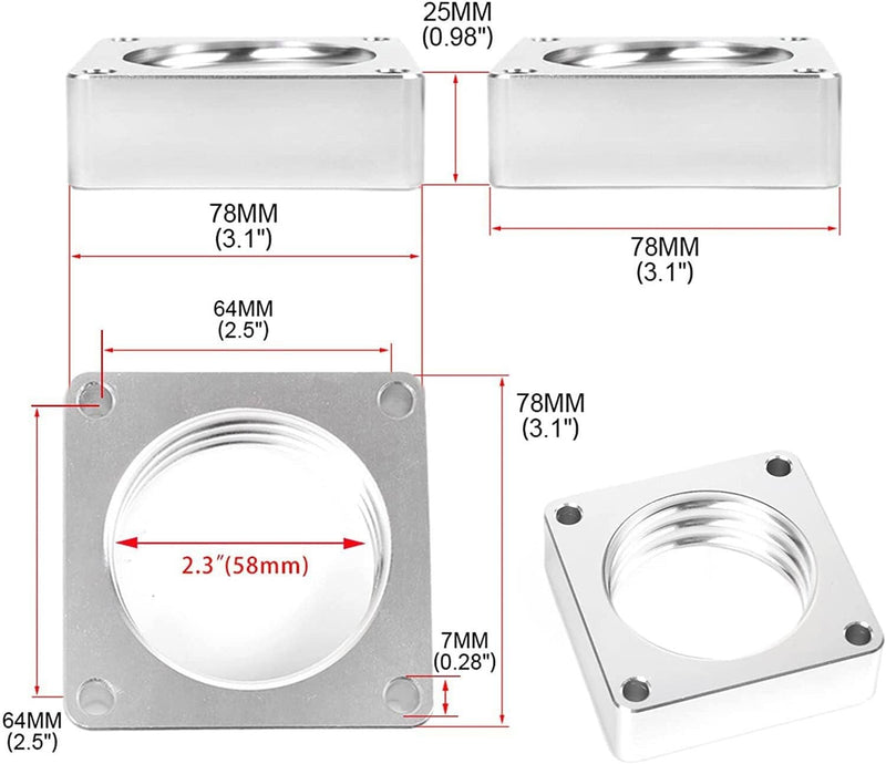 4-Bolt Throttle Body Spacer for Jeep XJ YJ TJ WJ 4.0L 2.5L 1987-2006 Silver