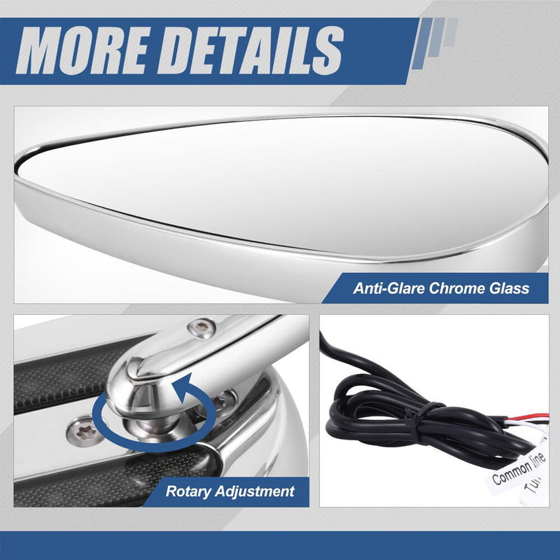 Rearview Side Mirrors with LED Turn Signals Chrome 8mm 10mm Motorcycle 2Pcs