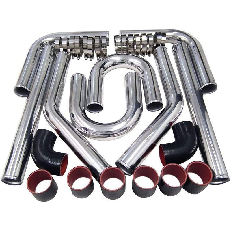 Universal 2" Inch Polished Intercooler Pipe Kit Silicone Hose Clamp