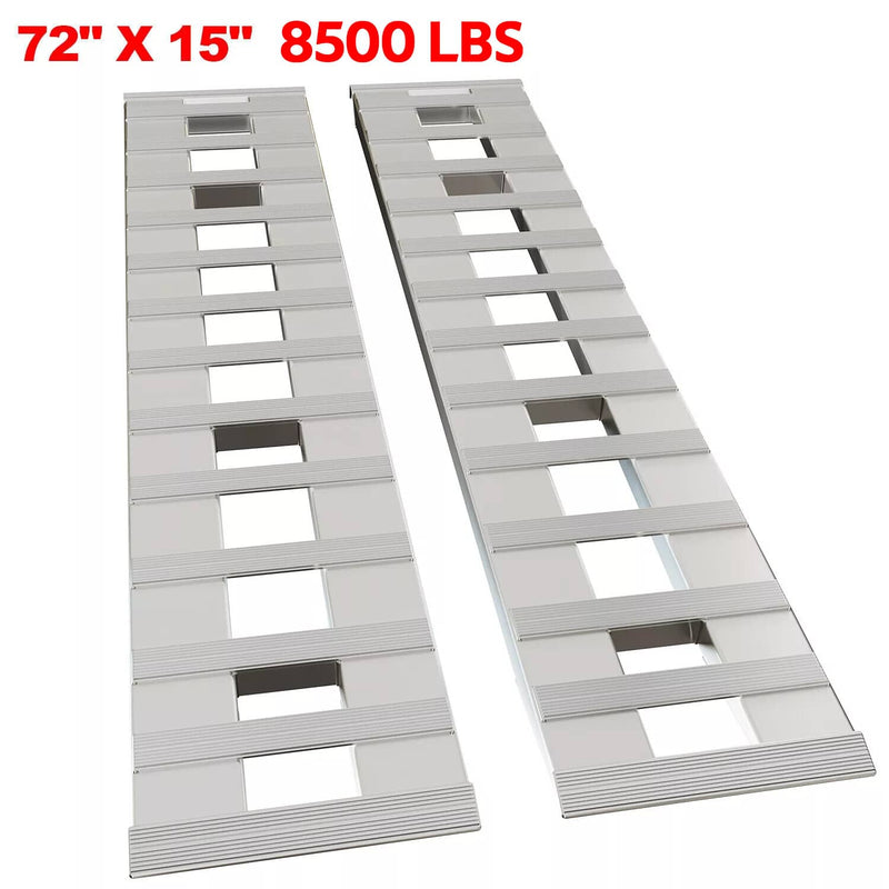 8500Lbs 72" x 15" Aluminum Hook Ramps Pair Car Trailer Truck Hook End