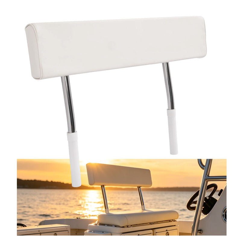 Universal Boat Seat Backrest with Folding Arms Leaning Post White Silver