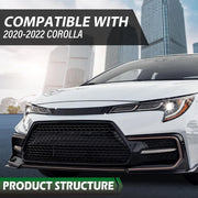 DURAFORCE Front Bumper Upper Glossy Black Grille Trim For 2020-2022 Toyota Corolla SE XSE