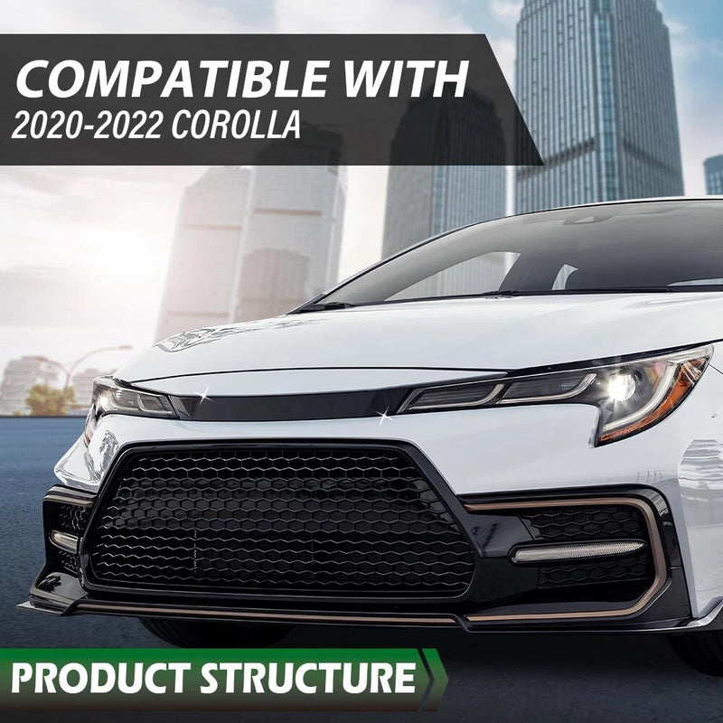 DURAFORCE Front Bumper Upper Glossy Black Grille Trim For 2020-2022 Toyota Corolla SE XSE