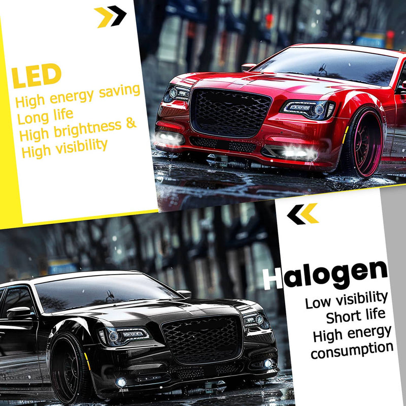 DURAFORCE LED Bumper Fog Lights Bezel Left Right Side for Chrysler 300 2015-2024