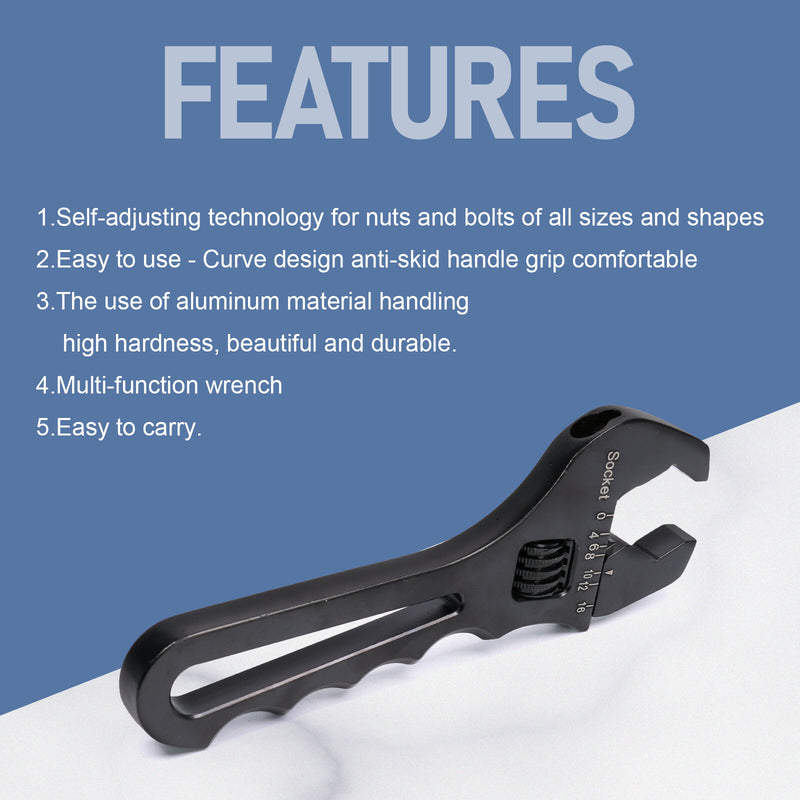 3AN-16AN Adjustable Wrench Spanner Tool for Hose End Fitting Aluminum Black
