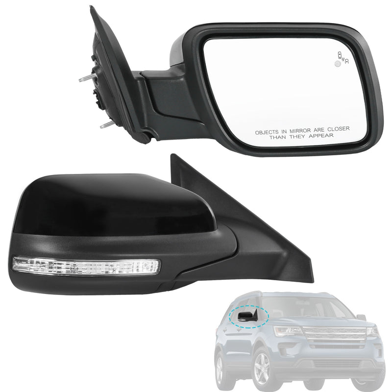 Side Mirror w/ Blind Spot Puddle Lamp Passenger for Ford Explorer 2016-2019