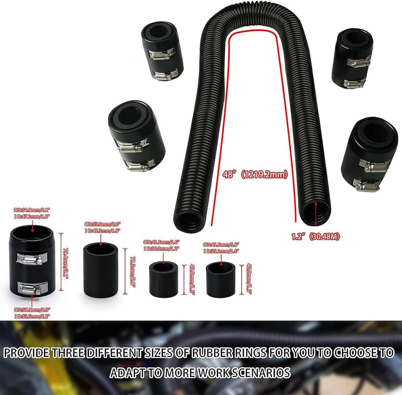 48" Stainless Steel Flexible Radiator Coolant Water Hose with Caps Kit