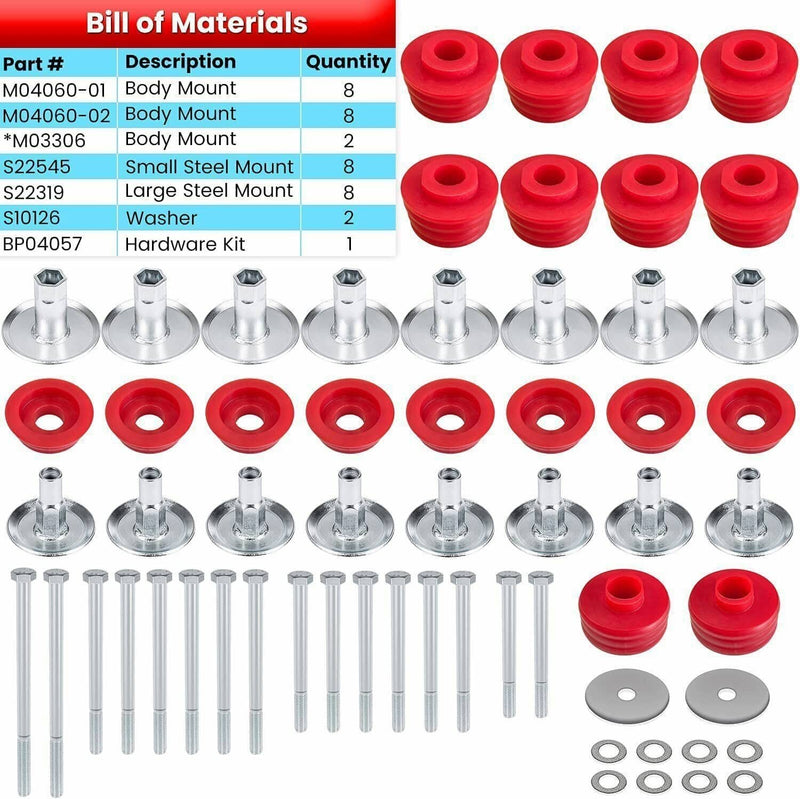 KF04060BK Red Body Mount Bushing Kit for Ford Super Duty F350 2008-2016 2WD 4WD