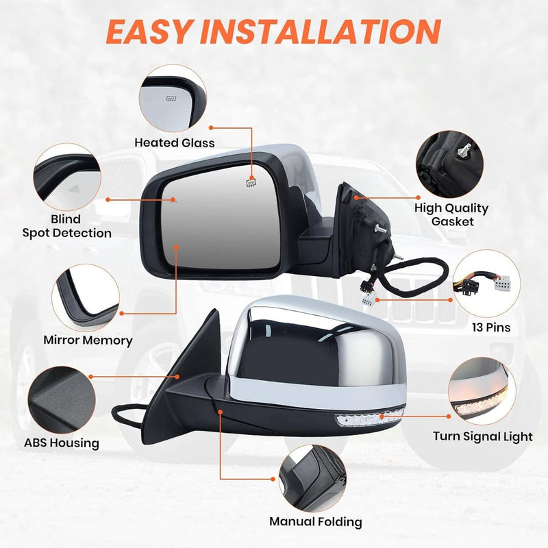 Driver Side Mirror w/Manual Folding Blind Spot for Jeep Grand Cherokee 2011-2022