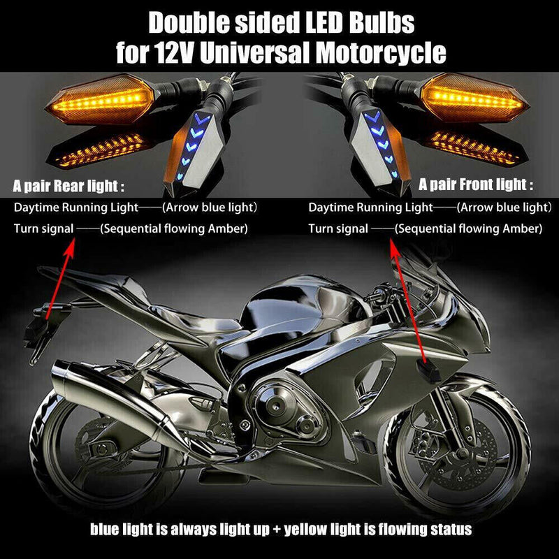 4 Pcs Universal Motorcycle Amber LED Turn Signals Lights Blinker Lamp Indicators