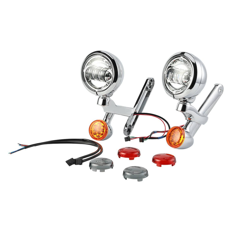LED Auxiliary Passing Spot Fog Lights w/ Turn Signal for Harley FLHX 06-22