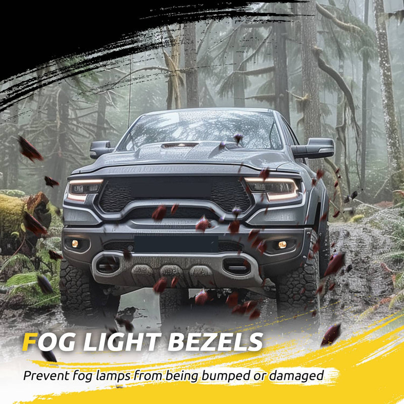 DURAFORCE Pair Fog Lights With Bezels for Ram 1500 2019-2024 Front Driver Passenger Side