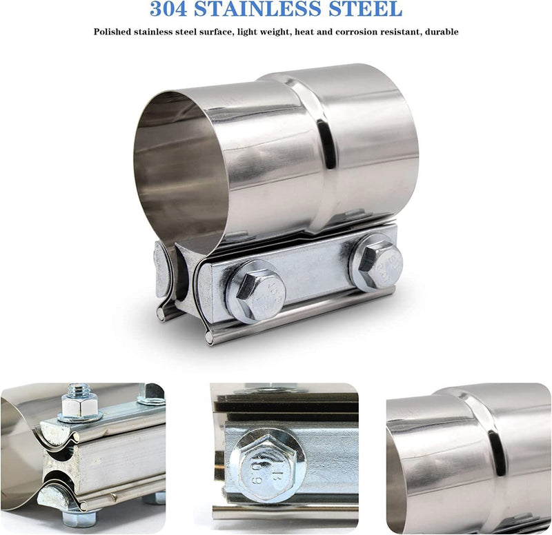 4Pcs Stainless Lap Joint Exhaust Clamp Sleeve Band for 2.5 inch OD Pipe