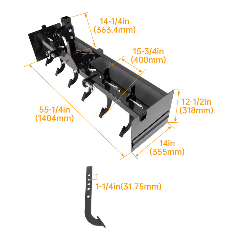 55" Tow Behind Box Scraper Blade Three-Point Quick Hitch for Cat 0 Cat 1