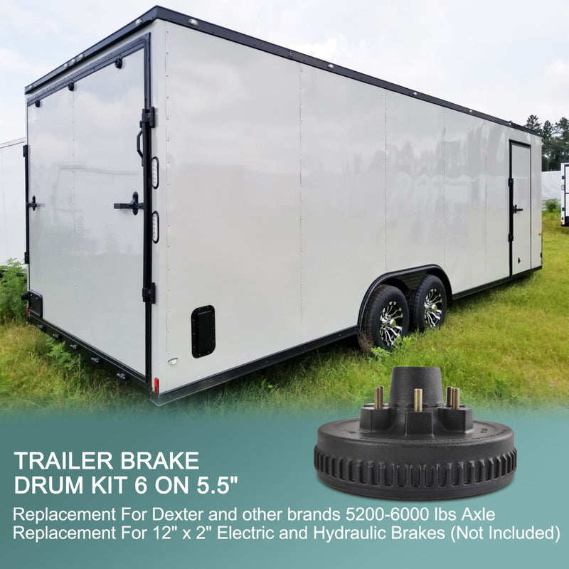 12x2 Trailer Brake Hub Drum Kit 6 on 5.5 for 5200-6000 Lbs Axle 1 Set