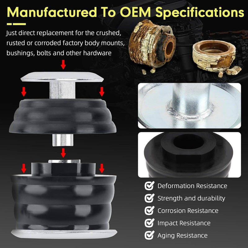 KF04058BK Body Cab Mount Bushings Kit for 99-07 Ford F250 F350 Super Duty Black