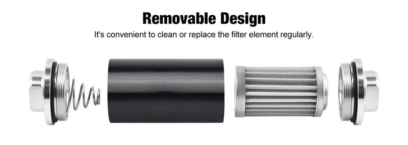 Inline Fuel Filter 100 Micron High Flow Cleanable 6AN 8AN 10AN Adapter Universal