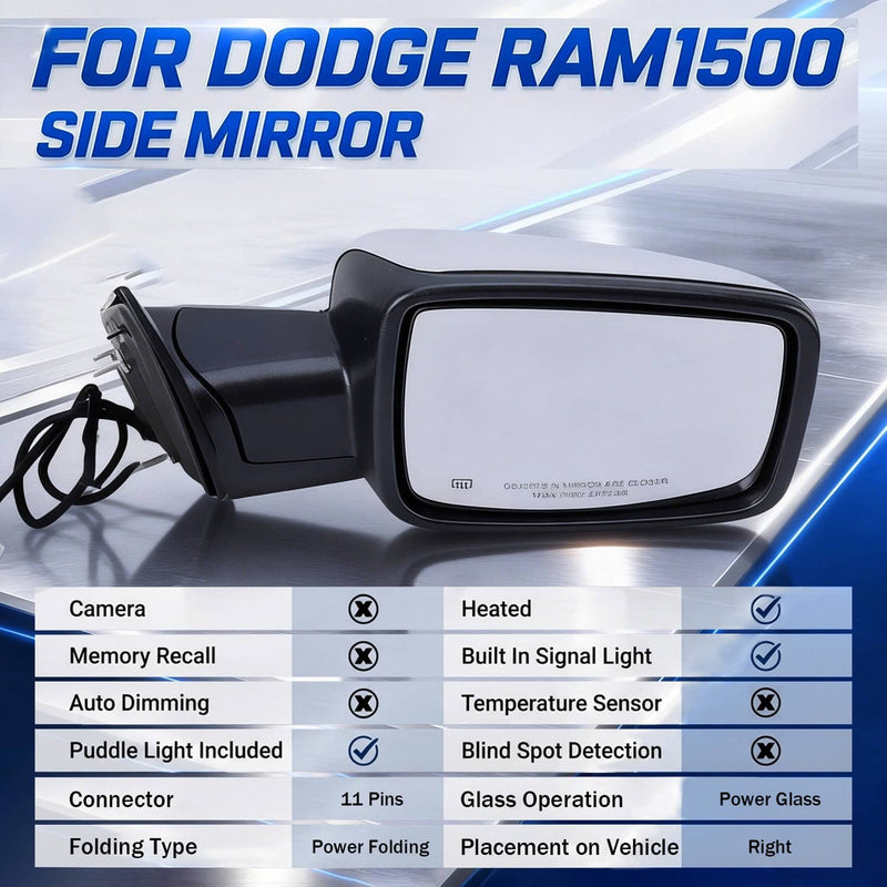 Pair Side Mirror Chrome Power Fold Heated Temp Sensor for 2013-2019 Ram 1500