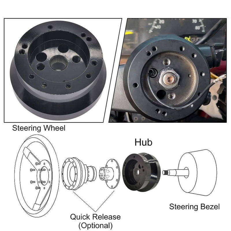 Steering Wheel Short Hub Adapter for Ididit GM Chevy Aluminum Black 5 & 6 Hole