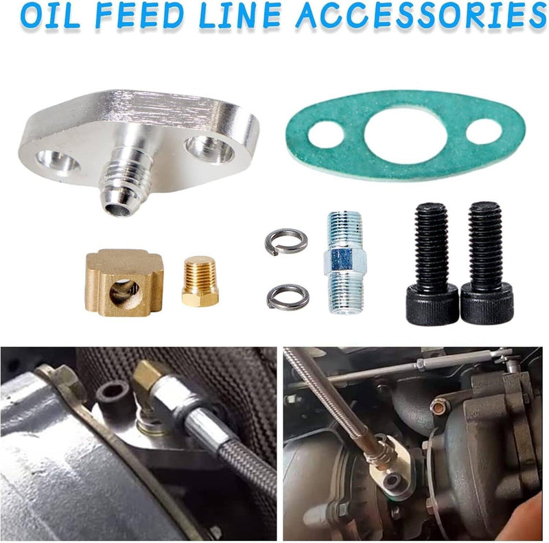 Set Oil Feed Line 10AN Drain Return Fitting for Turbo T3 T4 T6 GT45 T04E T66