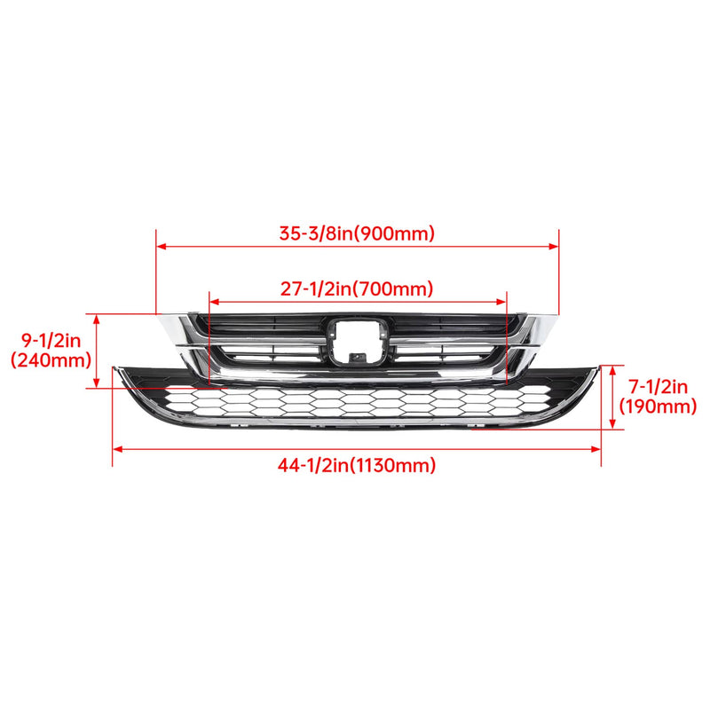 DURAFORCE Front Bumper Upper & Lower Grille ABS Chrome for Honda CRV CR-V 2010 2011