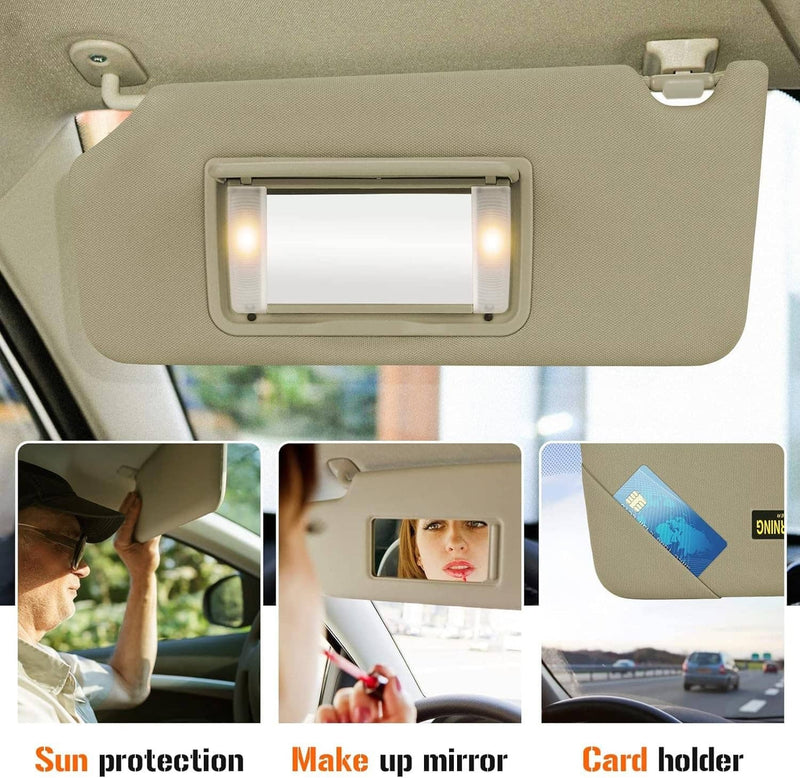 Left & Right Side Beige Sun Visor with Light & Mirror for Honda Accord 2008-2017