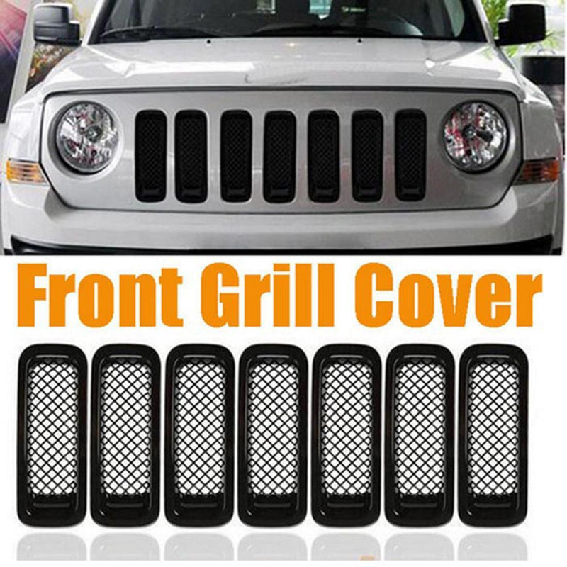 Black Front Mesh Grill Grille Insert Cover for Jeep Patriot 2011-2017 7 PCS