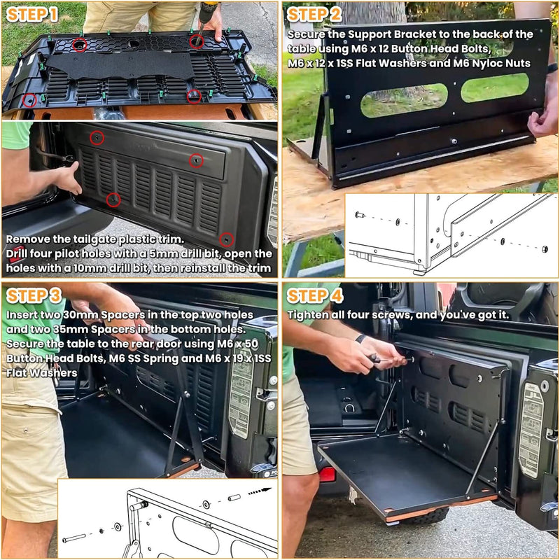 Drop Down Tailgate Table for Jeep Wrangler JK JKU JL JLU Unlimited 2007-2022