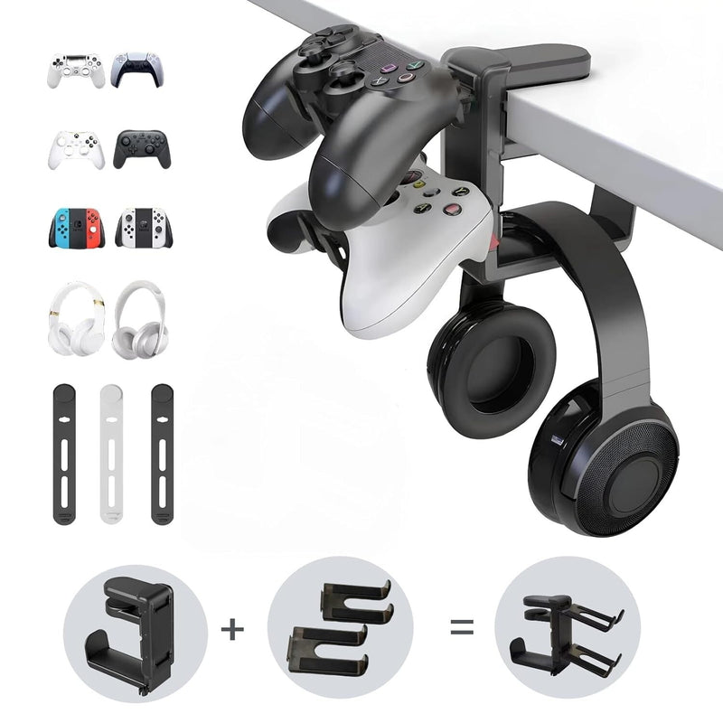 3-in-1 PC Gaming Headphone & Controller Holder Hanger Black
