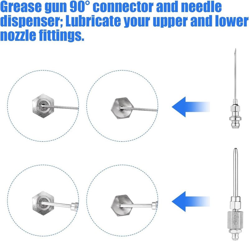 90 Degree Coupler Needle Nozzle Grease Injection Needle w/ Cap for Zerk Fitting