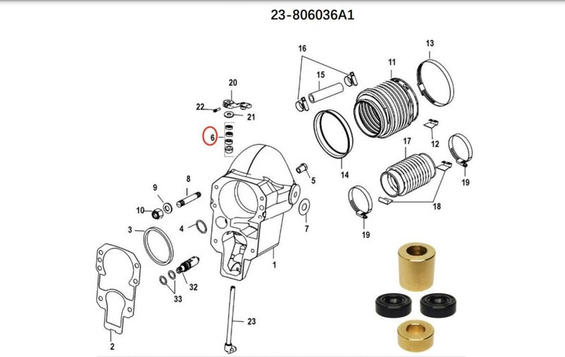 DURAFORCE 23-806036A1 Shift Shaft Bushing Kit for Mercruiser Alpha 1 Gen II Replacement