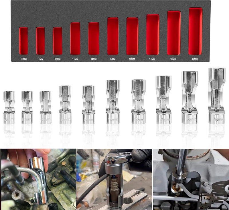 12030 Flare Nut Socket Set 3/8 Inch Drive Metric Injector Fuel Line 10 Pieces