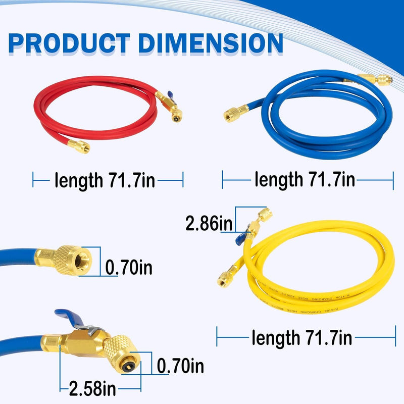 29986 Plus II 72 Hose 1/4 Compact Ball Valve End Refrigerant Charging Hose