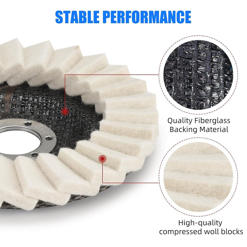 5pcs 4.5 Inch Wool Polishing Wheels Buffer Pads Flap Felt Finishing Disc