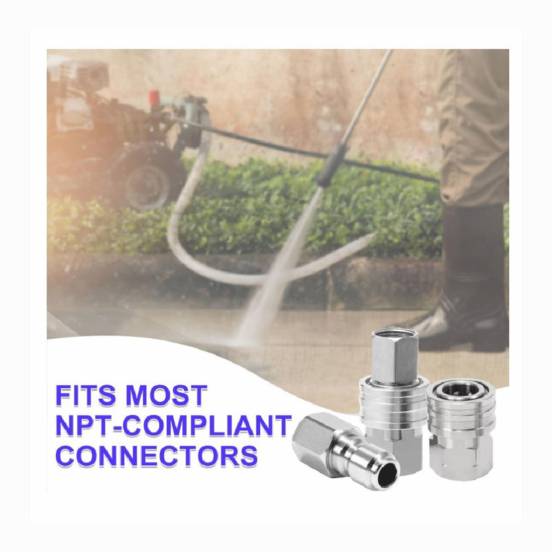 2 Sets NPT 1/4 Inch Pressure Washer Coupler Quick Connect Plug Fitting Adapter