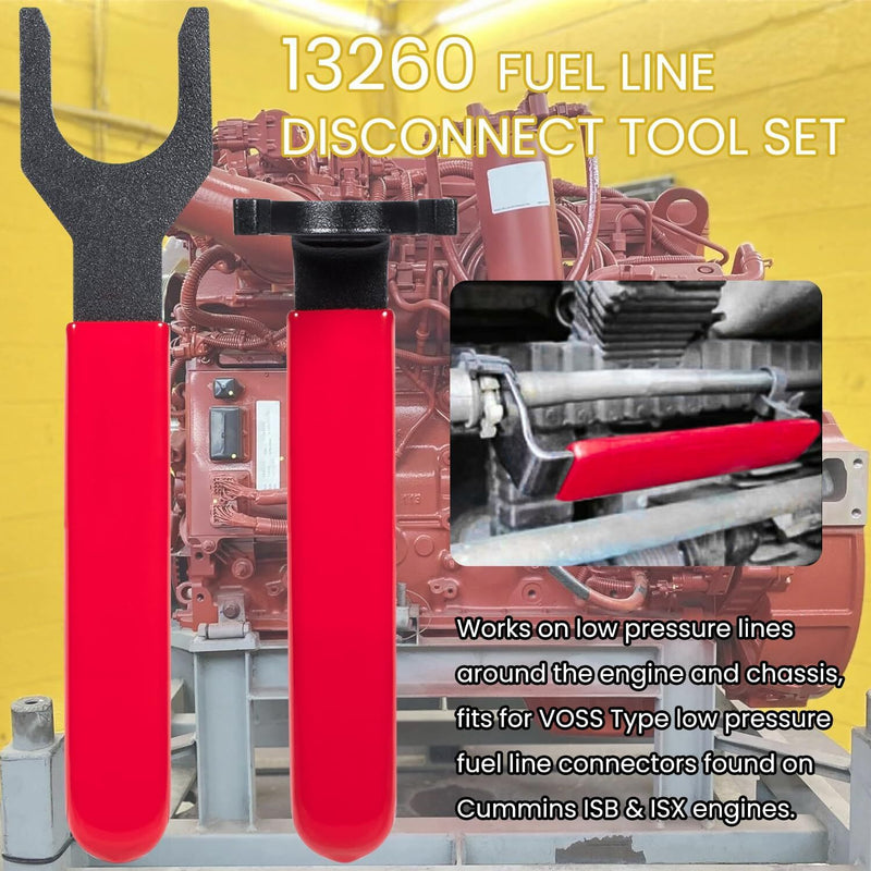 13260 Fuel Line Disconnect Tool Set Bent & Straight Wrench for Cummins ISB & ISX