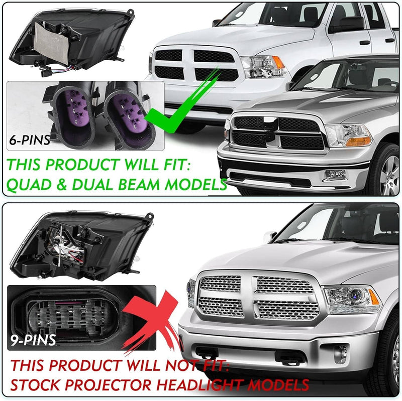 Projector Headlights LED DRL Left Right for Dodge Ram 1500 2500 3500 2009-2018
