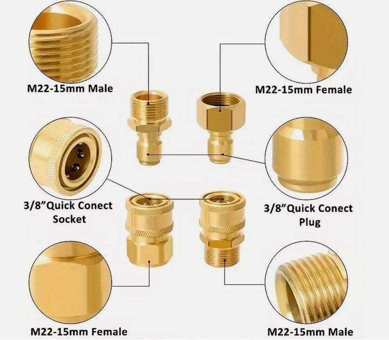 4x Pressure Washer Adapters Quick Disconnect Kit M22 Swivel to 3/8 Inch