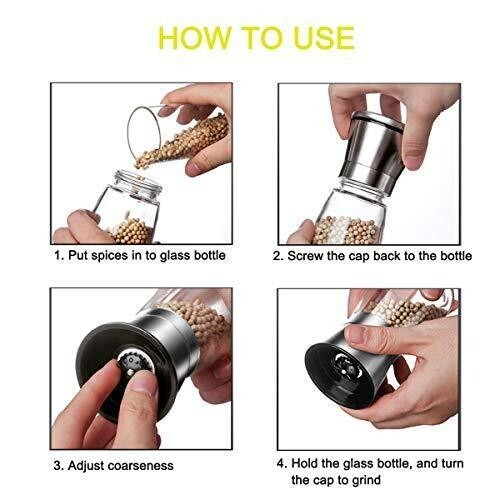 Refillable Salt and Pepper Grinder Set Shaker Stainless Steel for Kitchen