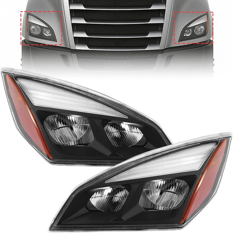 Full LED Headlights Headlamps Pair for Freightliner Cascadia Black