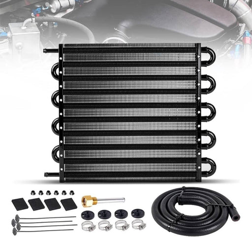 DURAFORCE 10 Rows Universal Aluminum Remote Transmission Oil Cooler Radiator Converter Kit